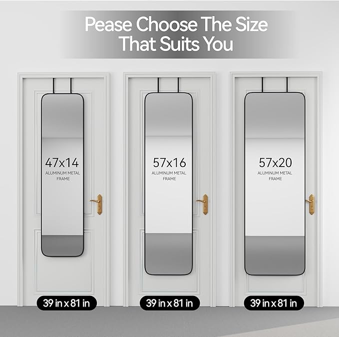 SCWF-GZ 47x14 Mirror Rectangle Full Body Length Door Hanging Wall Mounted Metal Aluminum Alloy Frame Dressing Make-up Mirrors for Entryway Bedroom Bathroom Living Room 47 14 inch Black