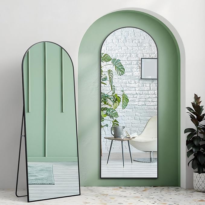 Full Length Mirror 64"x21" Arch Floor Mirror with Stand Arched Mirror Full Body Mirror Black Standing Hanging or Leaning Against Wall for Bedroom Entry, Living Room