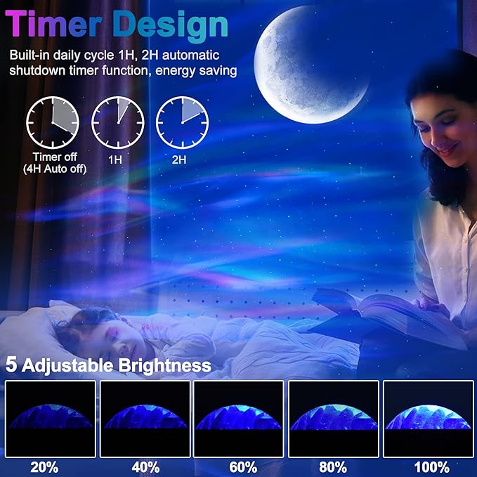 Cadrim Star Projector with Bluetooth Speaker and Remote, Northern Lights Aurora Projector with Moon and Star, Night Light Projector for Bedroom, Home Theater, Kids Adults Game Room and Parties