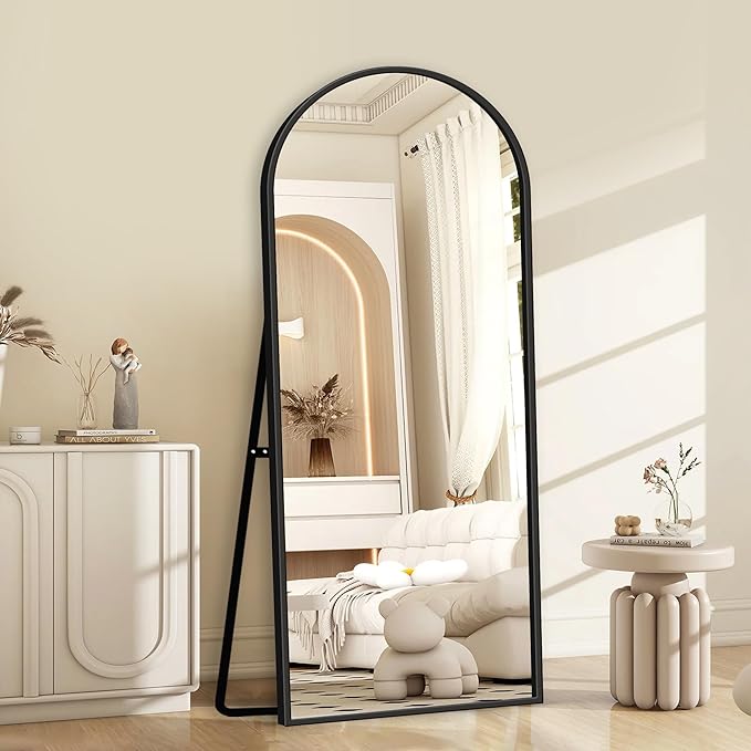 GlasFlength Full Length Mirror with Stand, 64"x21" Arched Full Body Mirror with Aluminum Alloy Frame, Wall-Mounted/Leaning Against Wall/Standing Floor Mirror for Bedroom, Living Room, and Entryway