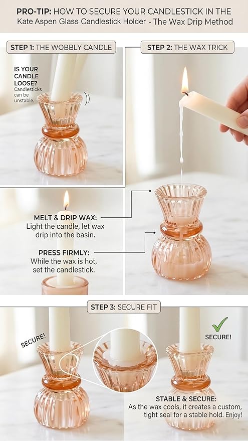 Kate Aspen Glass Taper Candle Holder Set of 6 - Rose Gold Ribbed Vintage Candlestick Votive Pillar Decorative Centerpiece for Dining Table Shelf Decor