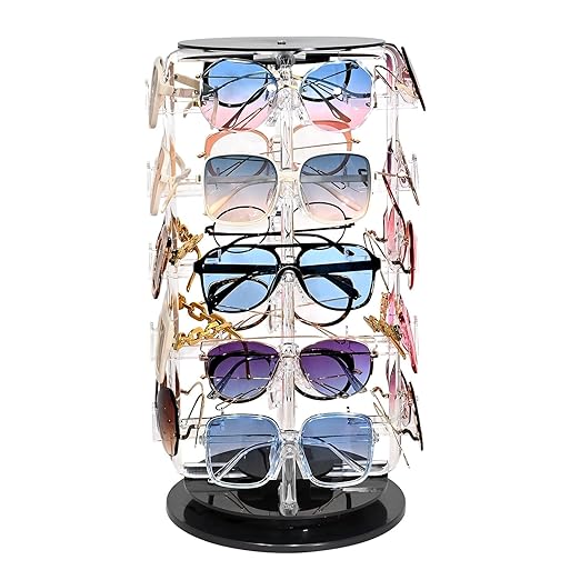 MOOCA Premium Acrylic Rotating Sunglasses, Eyewear Holder Display, Eyewear Collection, Sunglasses Holder, Eyeglass Case, High Capacity Eyewear Organizer, 20 Pairs