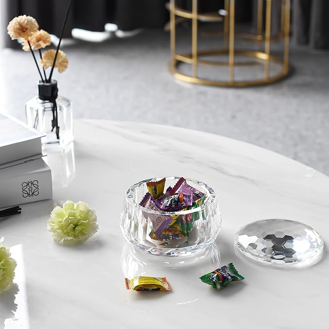 Crystal Jewelry Jar with Lids, Decorative Candy Dish, Multi-Purpose Clear Storage Container for Cosmetics, Snacks - Wedding Favor & Home Decor