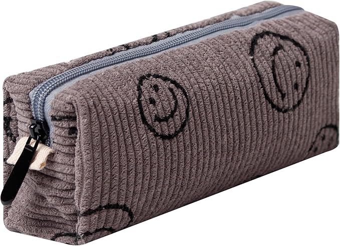 Pencil Case Lightweight Aesthetic Pen Case Office College School Storage Bag Pouch Holder Box Organizer Makeup Pouch Cosmetic Bag for Girls Boys Kids (Smile-Gray)