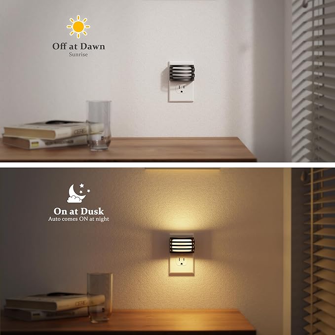 JandCase LED Night Lights Plug into Wall, [2 Pack] Night Light with 3 Colors 3000K-5000K-Amber, 3 Level Brightness Adjustable Plug in Night Light, Dusk to Dawn Nightligts for Adults Bedroom Bathroom