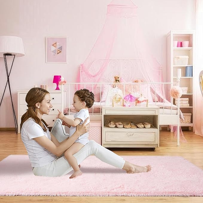 Fluffyrug Pink for Girls Room: Pink Fuzzy Fug for Kids Room - 3x5 Furry Rug Bedroom Decor