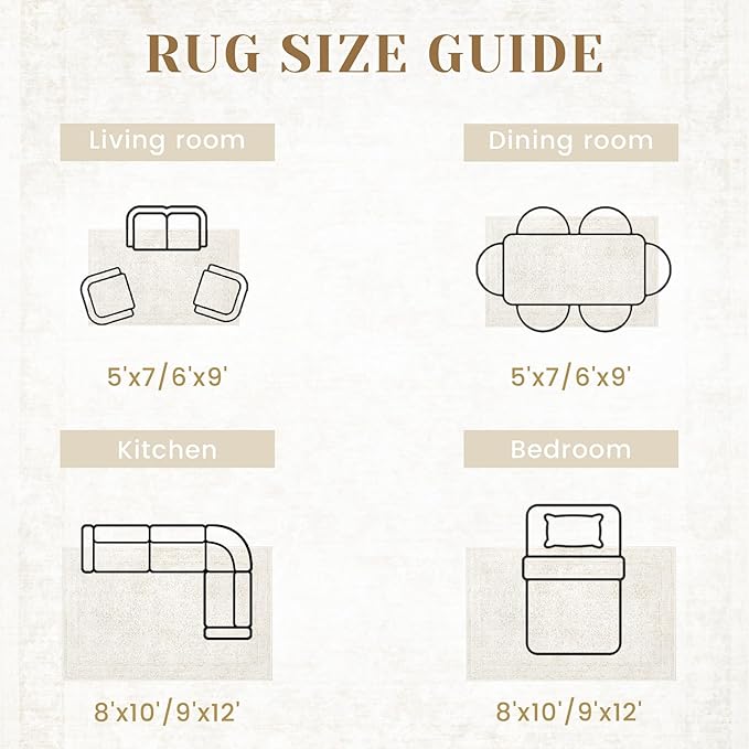 10x14 Area Rugs for Living Room: Washable Large Vintage Floral Rug Low Pile Non-Slip Boho Carpet for Bedroom Home Office Dining Room (FloralBeige, 10'x14')