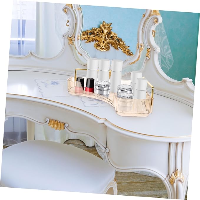 VOSAREA Triangle Makeup Organizer Shelf Single Layer Bathroom Countertop Tray Brown Cosmetic Storage for Perfume and Jewelry Suitable for Bedroom and Bathroom