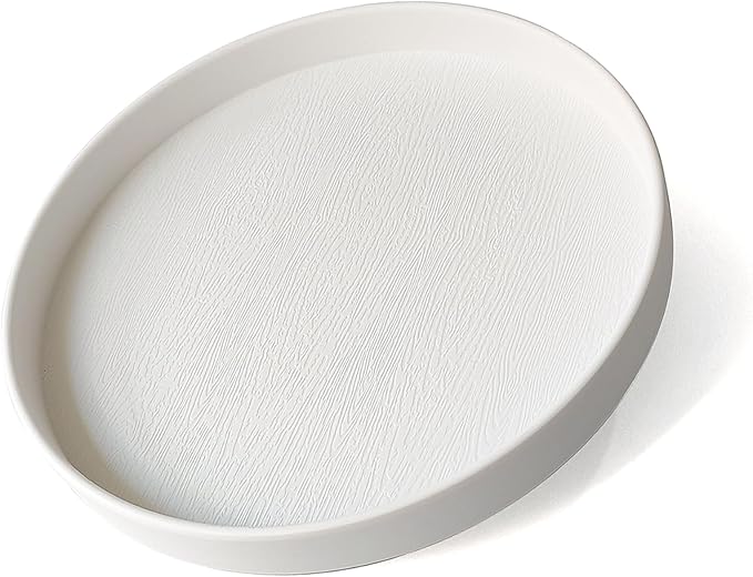 White Round Small Tray (6.5 inch) for Bathroom & Kitchen Decor - Decorative Vanity Tray, Coffee Table Tray, Countertop Organizer for Perfume, Soap, Jewelry - Sturdy Plastic Serving Tray