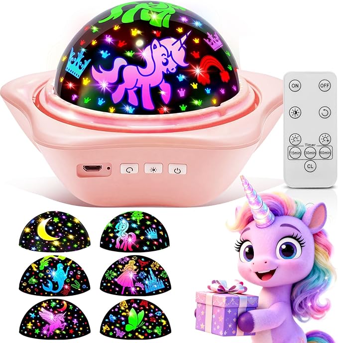 Unicorn Toys【6 Slides+96 Projections】,Unicorn Night Light Projector & Mermaid Toys & Princess Toy, Girl Birthday Gift,Juguetes para Niñas, Princess Toys for Girls 4-6, 2 Year Old Girl Birthday Gift
