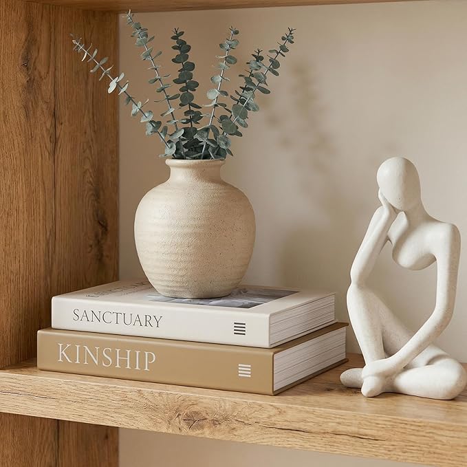 Minimalist Fake Books for Bookshelf Decor (Set of 2) - White Decorative Box with Storage - Scandi & Clean Aesthetic Coffee Table Books - Sanctuary & Kinship (Cloud White & Sand Beige)