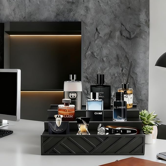 Wooden Cologne Organizer for Men，3 Tier Cologne Stand and Perfume Organizer for Women, Perfume Display Holder Cologne Display Shelf with Hidden Compartment for Watch, Jewelry,Great Gift for Father