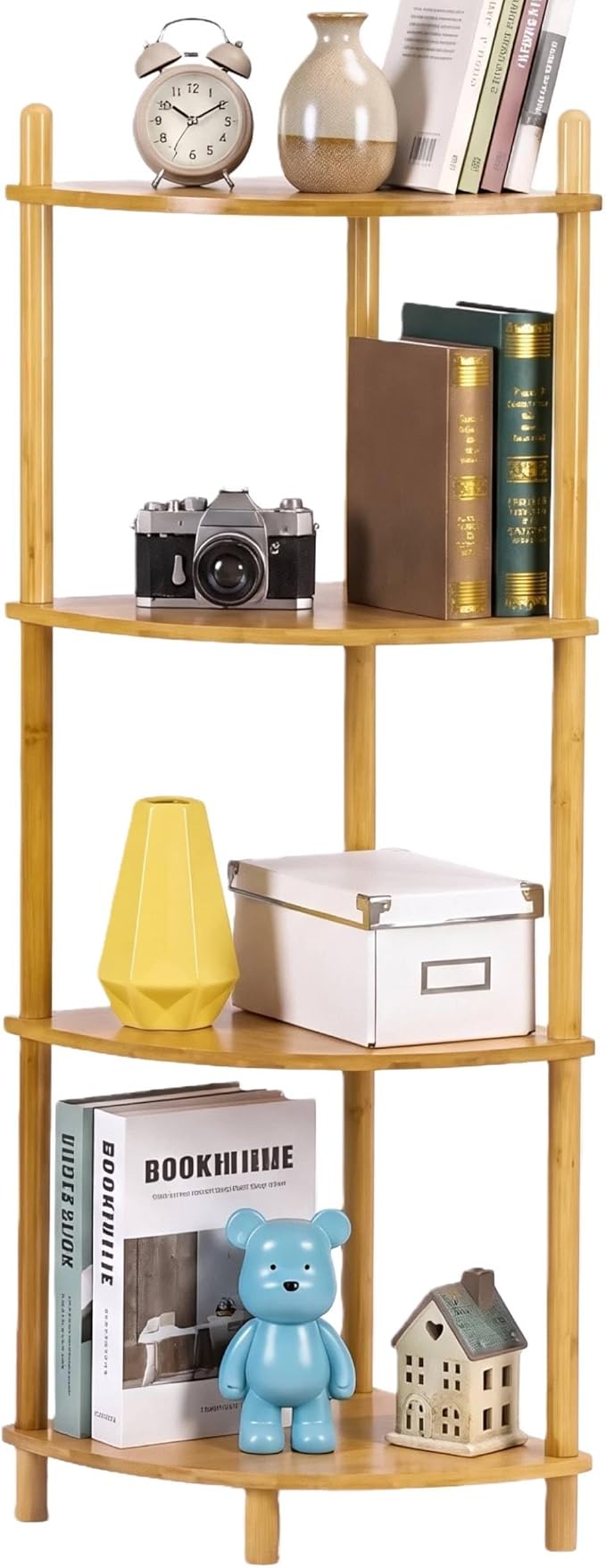 4-Tier Expandable Bamboo Corner Shelf Stand,Corner Bookshelf, Display Storage Shelves with Open Shelves, for Organization and Storage, Living Room, Home Office, Garage (1, Natural, 4-Tier)