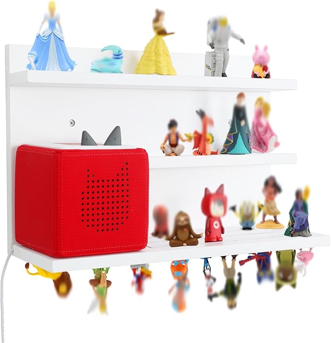 PHOENANCEE for Tonies Shelf Magnetic,for Toniebox Figures Storage Display Shelf 40-48 Character,Wall Floating Shelves Wooden,Compatible Charging Station for Children Kid's Room,Pine,3 Tier