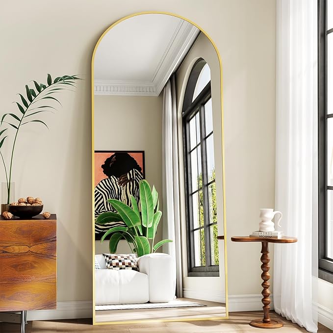 Large Full Length Mirror, 30"x71" Arched Floor Mirror Full Length with Stand, Room Decor Big Full Body Mirror with HD Tempered Glass Aluminum Frame for Bedroom Living Room,Gold