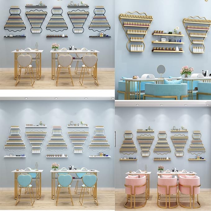Metal Wall-mounted Nail Polish Storage Racks Wall-Mounted Nail Polish Display Rack Shelf Organizer Storage Holder Metal Floating Shelf Display Case Combination Shelf,for Essential Oils,Perfume,Makeup