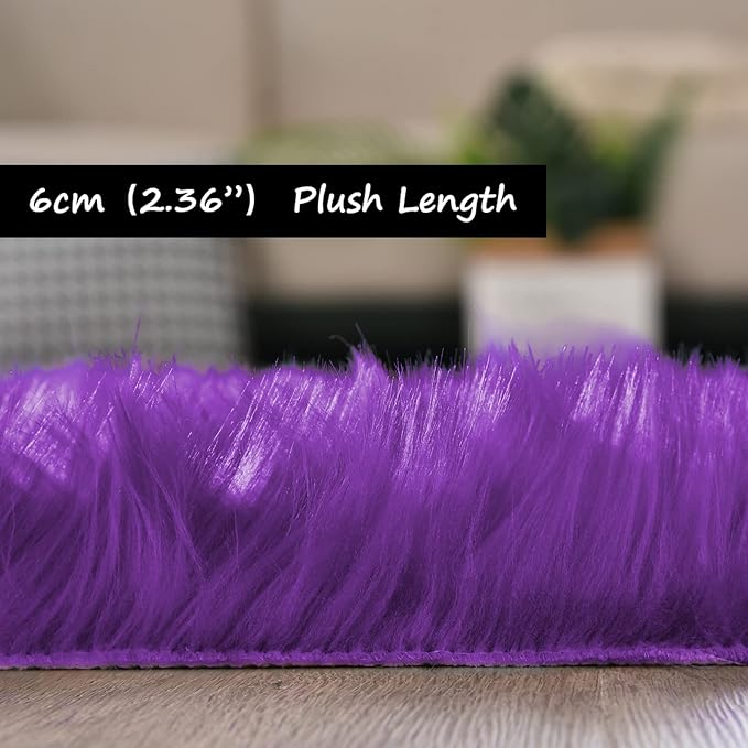 Goolela Purple Sheepskin Round Rug 6ft Fluffy Circle Fuzzy Faux Fur Carpet for Bedroom Living Room Plush Luxury Shaggy Washable