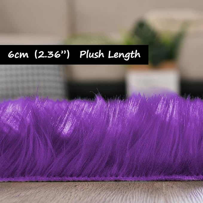 Goolela Purple Fluffy Fuzzy Rug 3x5 Faux Fur Furry Shag Rug for Bedroom Soft Plush Home Dorm Décor Rectangle
