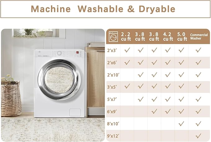 Srugn Washable Rugs 8x10 Area Rugs for Living Room,Rugs for Bedroom,Large Carpets,Ultra Soft Faux Wool Retro Dining Room Rug,Non Slip&Non-Shedding Low Pile Vintage Print Rug for Home Office-Beige