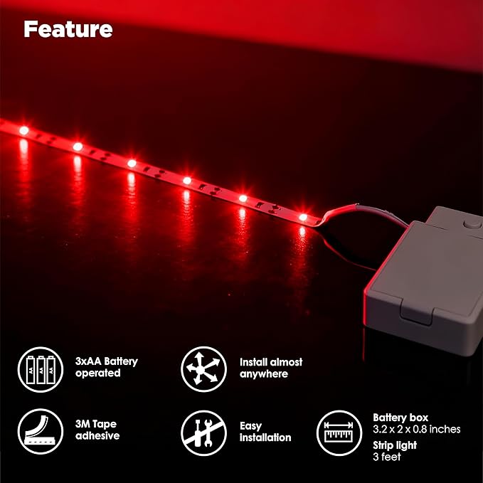 BestLuz LED Strip Lights Battery Operated 3.33ft x 2 Pack Flexible LED Light Strip Battery Powered Lighting for Bedroom Room Decor Cabinet Shelf TV Backlight Red