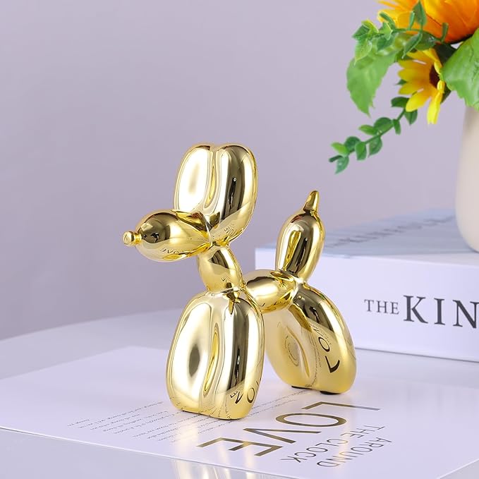 Gold Balloon Dog Decor,Gold Room Decors,Balloon Animal Preppy Room Shelf Decor,Cute Statue Home Decors,Bedroom Modern Sculpture Desk Decoration,Golden Decorations Figurines