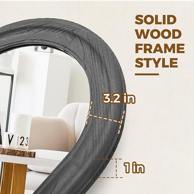 Solid Wood Full Length Mirror - 65"x22" Arched Floor Mirror, Free Standing & Wall Mounted - Elegant Design for Bedroom, Dressing Room, Hallway, Black