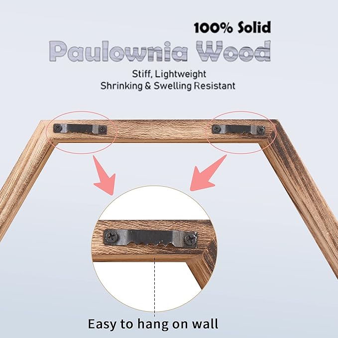WONFUlity Hexagon Floating Shelves Honeycomb Shelves Wall Mounted Wood Farmhouse Storage Wall Shelf for Bathroom, Kitchen, Bedroom, Living Room,Driftwood Finish Decor,Light Brwon