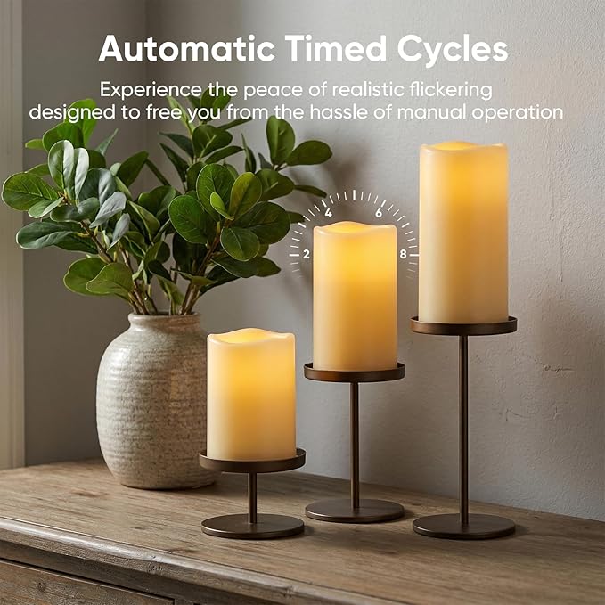 5plots 3" X 4"5" 6" Outdoor Waterproof Candles, Battery Operated Led Ivory White Flameless Candles with 10-Key Remote & Timer for Indoor Home Lantern Holiday Decor, Set of 9