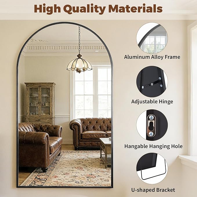 BEAUTYPEAK 86"x40" Large Arch Mirror Full Length, Oversized Wall Mirrors with Aluminum Alloy Frame, Full Body Floor Mirror for Bedroom, Dressing Room, Black