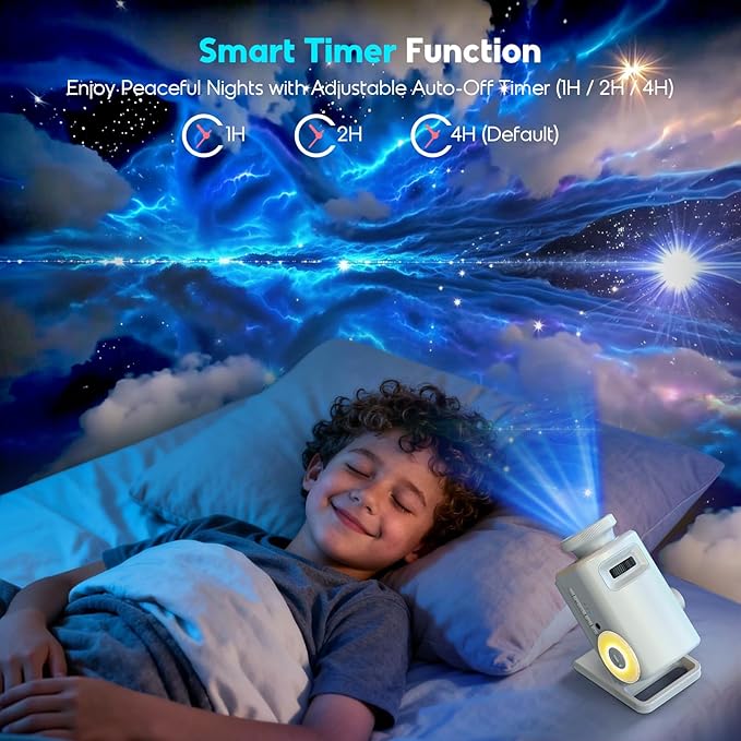 3D Galaxy Projector with 60 Immersive Themes, HD Immersive Star Projector with Bluetooth Speaker & Timer, Aurora Nebula Projector Night Light for Room/Christmas/Party/Birthday (White)