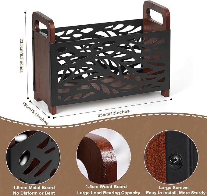 QILICHZ Magazine Holder,Wood Magazine Rack,Rustic Magazine File Holder,Magazine Storage Basket,Magazine Rack Floor,Farmhouse Magazine Organizer for Magazines,Books,Newspapers