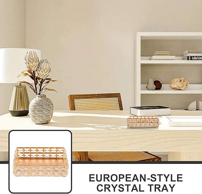 BESPORTBLE European Style Gold Crystal Perfume Holder Organizer and Makeup Tray for Vanity Tabletop, Decorative Storage Dish for Lipstick and Cosmetics
