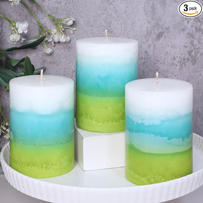 Mint Scented Pillar Candles - 3X4 Inch Aromatherapy Long Burning 35+ Hours, Clean Burning & Smoke-Free for Meditation Spaces, Home Offices