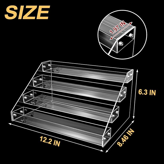 Acrylic Riser, 12in 4 Tier Display Organizer - Premium Clear Perfume & Skincare Organizer, Easy Assemble Cupcake Stand & Decoration Shelves