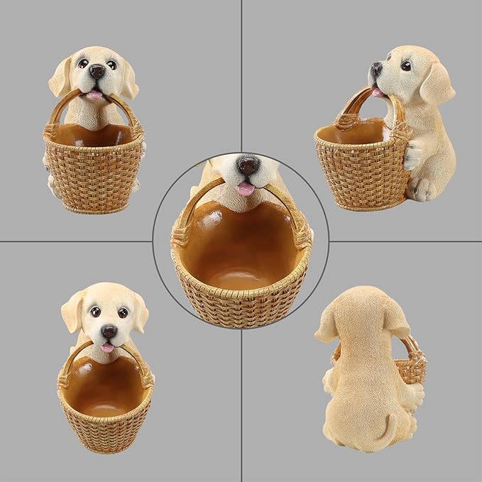 Cute Labrador Candy Bowl, Resin Dog Figurine Key Bowl for Entryway Table, Desktop Storage Basket Organizer for Desk, Unique Dog Lover Gift