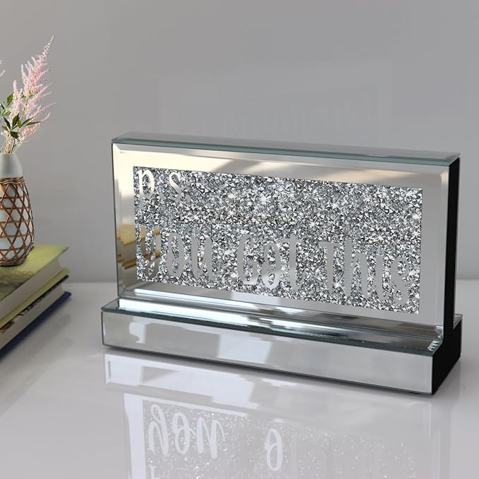 Silver Mirror Crystal Diamond Home Office Desk Art Decor, Daily Inspirational Office Supplies Sign and Reminder-Everything is Figureoutable & P.S. You Got This-9.1×5.1×3Inches