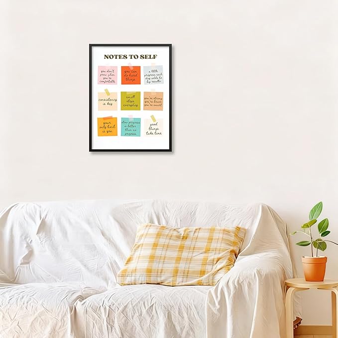 Notes To Self Motivational Quotes Wall Art Mental Health Canvas Poster 08x10 inch Black Framed Modern Colorful Inspirational Prints for Office Home Living Room Wall Decor