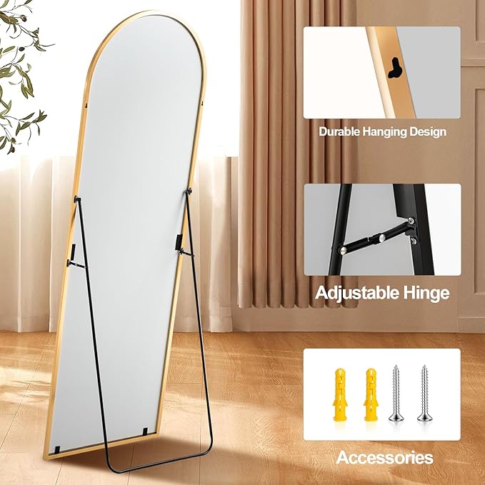 GlasFlength 58"x18" Arched Full Length Mirror, Elegant Full Body Mirror with Stand for Bedroom & Cloakroom, Gold
