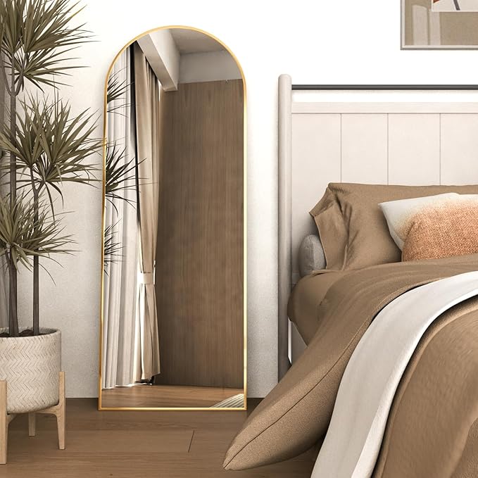Arched Full Length Mirror 64"x21" Arch Floor Mirror with Stand Large Wall Gold Full Body Mirror Standing Hanging or Leaning Against Wall for Bedroom Entry, Living Room
