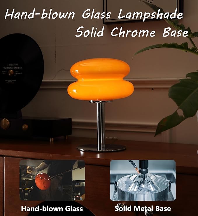 Glivpny Mushroom Lamp Table Lamp for Night Stands,Mid Century Modern Desk Lamps for Bedroom, Vintage Dimmable Bedside Small Lamps, Cute Cool Home Room Aesthetic Decor for Living Room(Orange Red)