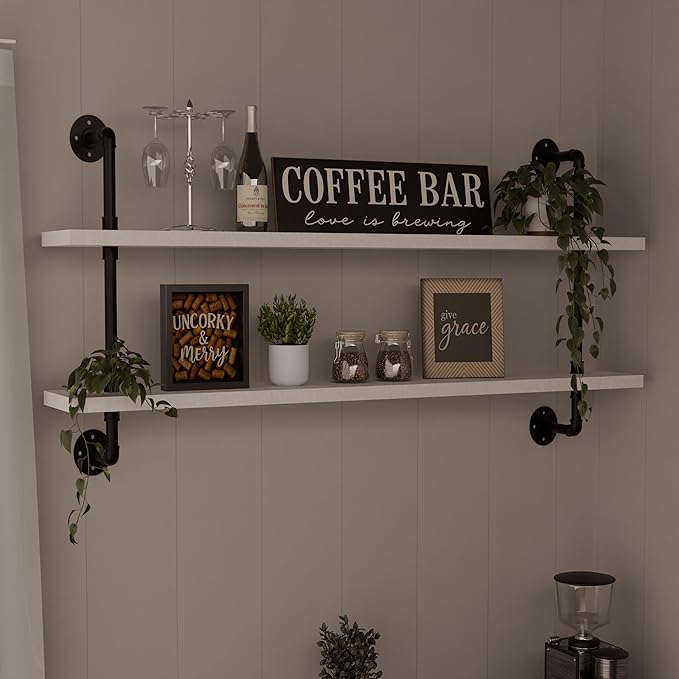 HDDFER Floating Bookshelf Bathroom Shelves Over Toilet Industrial Pipe Shelving Pipe Shelves Rustic White Wall Shelves 36 Inch Farmhouse Book Shelves for Wall Mounted