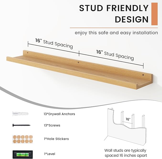 FLYJOE Floating Picture Ledge Shelves for Wall Set of 4, 36 Inch Wall Shelves with Lip Long Large Nursery Book Shelf for Toys Storage Kids Bookshelf Wall Mounted Living Room Bedroom Decor Frames