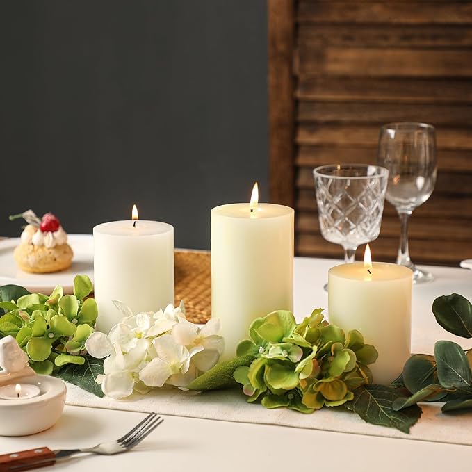 White Pillar Candles Set of 3 - Hand-Poured Unscented Candles, Smokeless Decorative Candles for Home, Set of 3 in Different Sizes (4", 5", 6")