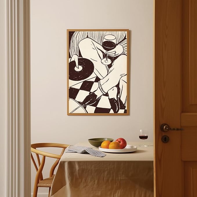 Retro Canvas Wall Art Retro Wine Music Wall Art Vintage Vinyl Record Posters Trendy 90s Abstract Watercolor Canvas Print Funny Bar Cart Decor for Music Room Bar Bedroom Home Decor, 16x24in Unframed
