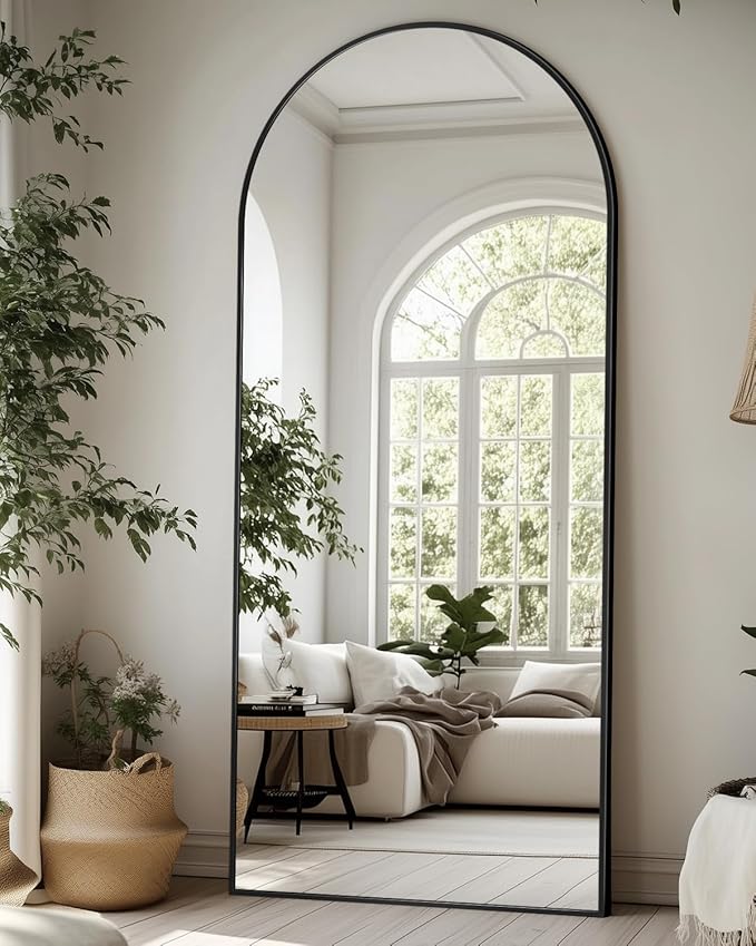 Suidia 68"x26" Arched Full Length Mirror with Stand, Full Body Mirror with Aluminum Frame, Freestanding/Leaning/Wall-Mounted, Floor Mirrors for Bedroom, Living Room, Entryway, Dressing Room, Black