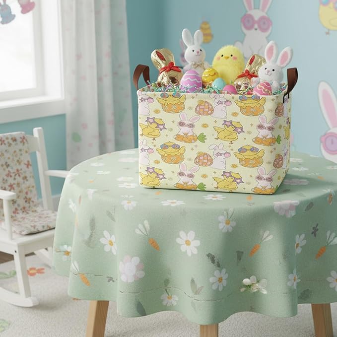 Large Rectangular Cute Kid Easter Basket Empty Bunny Eggs Easter Basket Gift Spring Room Storage Organizer Décor (E-11)