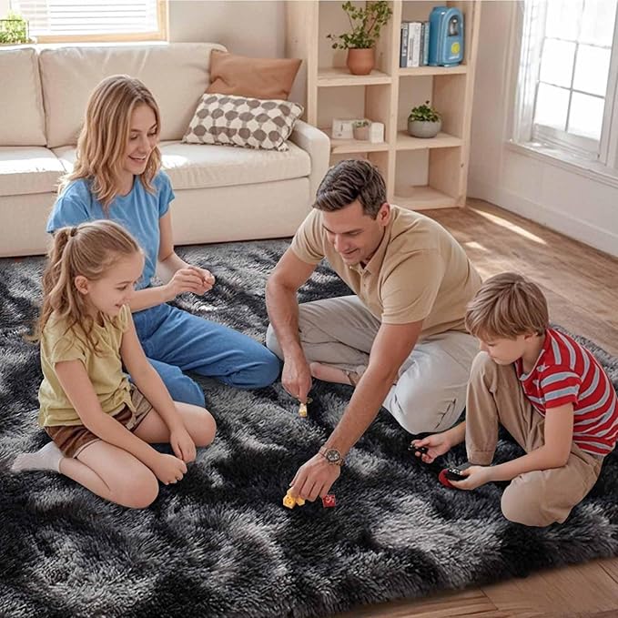 FinRèc Soft Dark Grey Rugs for Bedroom Living Room, 4x6 Feet Fuzzy Shaggy Area Rug, Non-Slip Fluffy Furry Shag Rug for Nursery Kids Room Dorm Room Home Decor, Indoor Plush Floor Carpet