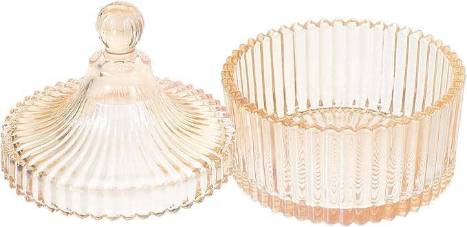 TIDTALEO Glass Apothecary Jar with Lid Amber Color, Decorative Candy and Snack Storage Container for Kitchen and Bathroom Organizer, Makeup and Jewelry Holder