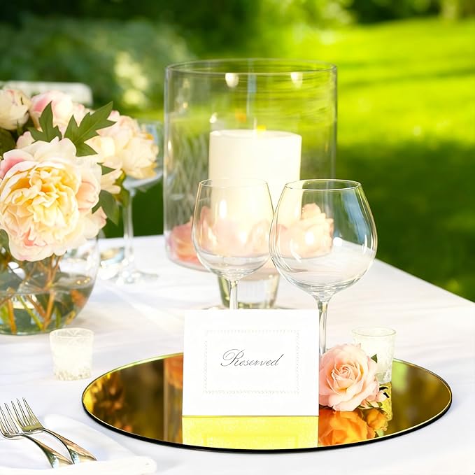 24PCS Gold Round Mirror Plates for Centerpieces, 10" Flat Circle Mirror Trays for Tables, Decorative Mirror Centerpieces for Wedding Party, Circle Mirror Candle Plates for Table Decor, Reception Event