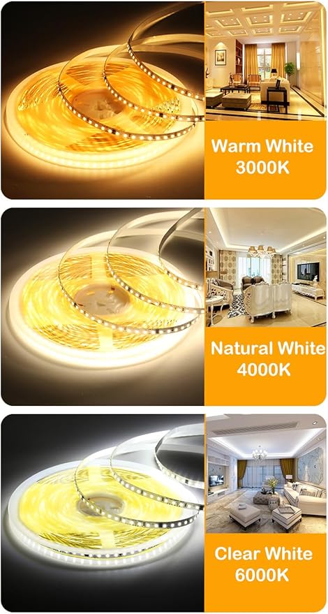 110V LED Strip Lights 120leds/m Flexible LED Tape, No Power Supply Needed (Natural White 4000K, 16.4FT), LED-STL120